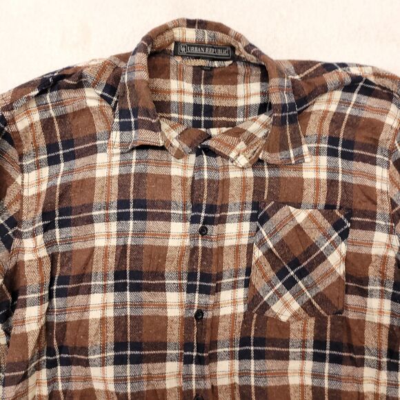 Urban Republic Madras Flannel Button Up Shirt Mens Size Large L Brown Orange - Picture 1 of 10